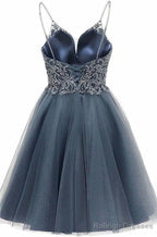 A Line Straps Appliques Tulle Short Homecoming Dress