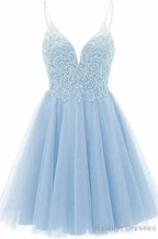 A Line Straps Appliques Tulle Short Homecoming Dress