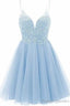 A Line Straps Appliques Tulle Short Homecoming Dress
