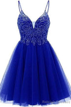 A Line Straps Appliques Tulle Short Homecoming Dress
