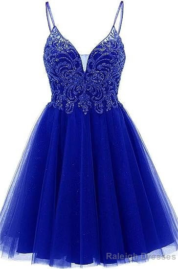 A Line Straps Appliques Tulle Short Homecoming Dress