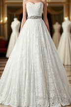 A-line Sweetheart Floor Length Lace Wedding Dresses