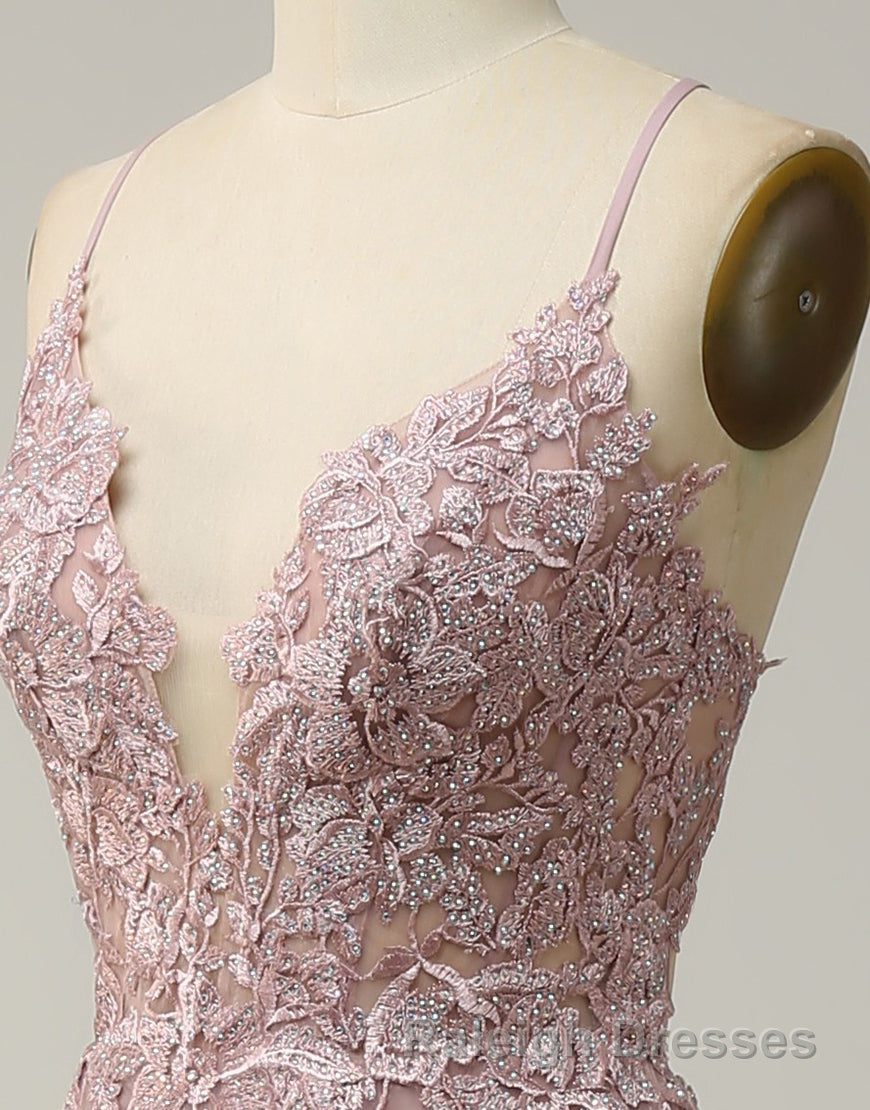 A-Line Tulle Spaghetti Straps Appliques Long Prom Dress with Alit