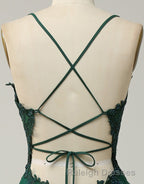 A-Line Tulle Spaghetti Straps Appliques Long Prom Dress with Alit