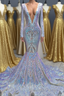 Hot Sparkle Sequin V neck Long sleeves Mermaid Prom Dress