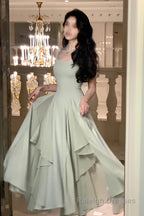 A Line Square Neck Prom Dress, Ankle Length Elegant Prom Gowns
