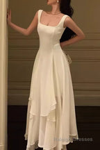 A Line Square Neck Prom Dress, Ankle Length Elegant Prom Gowns