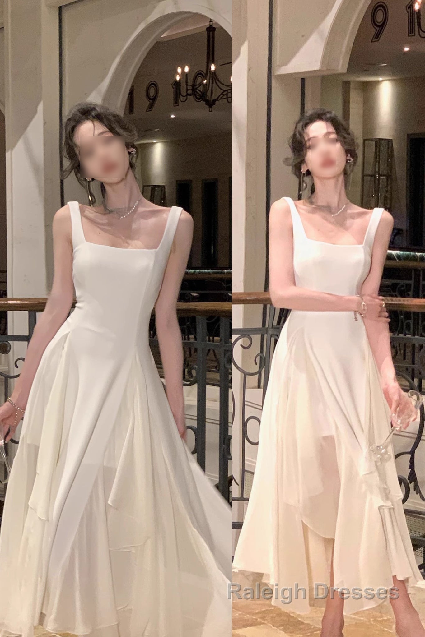 A Line Square Neck Prom Dress, Ankle Length Elegant Prom Gowns
