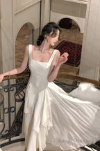 A Line Square Neck Prom Dress, Ankle Length Elegant Prom Gowns