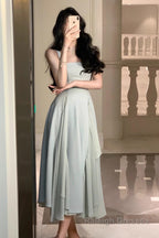 A Line Square Neck Prom Dress, Ankle Length Elegant Prom Gowns