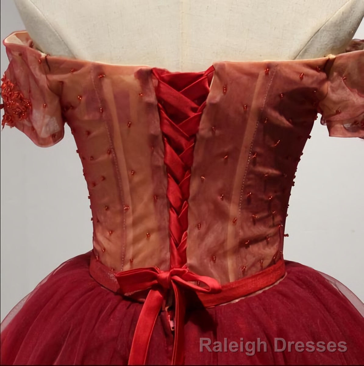 Off Shoulder Short Sleeve Red Lace Homecoming Prom Dresses, Affordable Short Prom Corset Back Prom Dresses, Perfect Homecoming Dresses, B0525