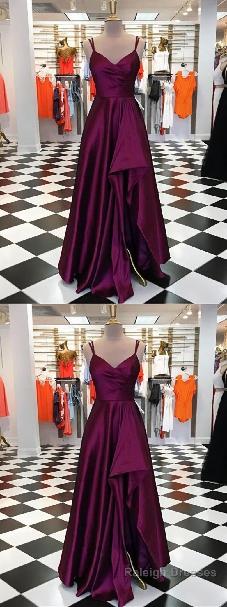 Purple Spaghetti Straps Sleeveless Long Prom Dresses, Split Evening Dresses, B0975 Main image