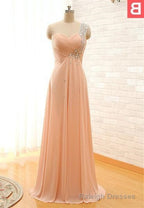 Floor-Length/Long A-Line/Princess One Shoulder Beading Chiffon Prom Dresses