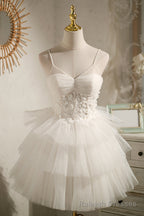 Ivory Spaghetti Straps Sequins Ball Gowns Lace Appliques Short Mini Homecoming Dresses