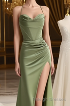straps mermaid long Prom Dresseses with side slit and cowl neck