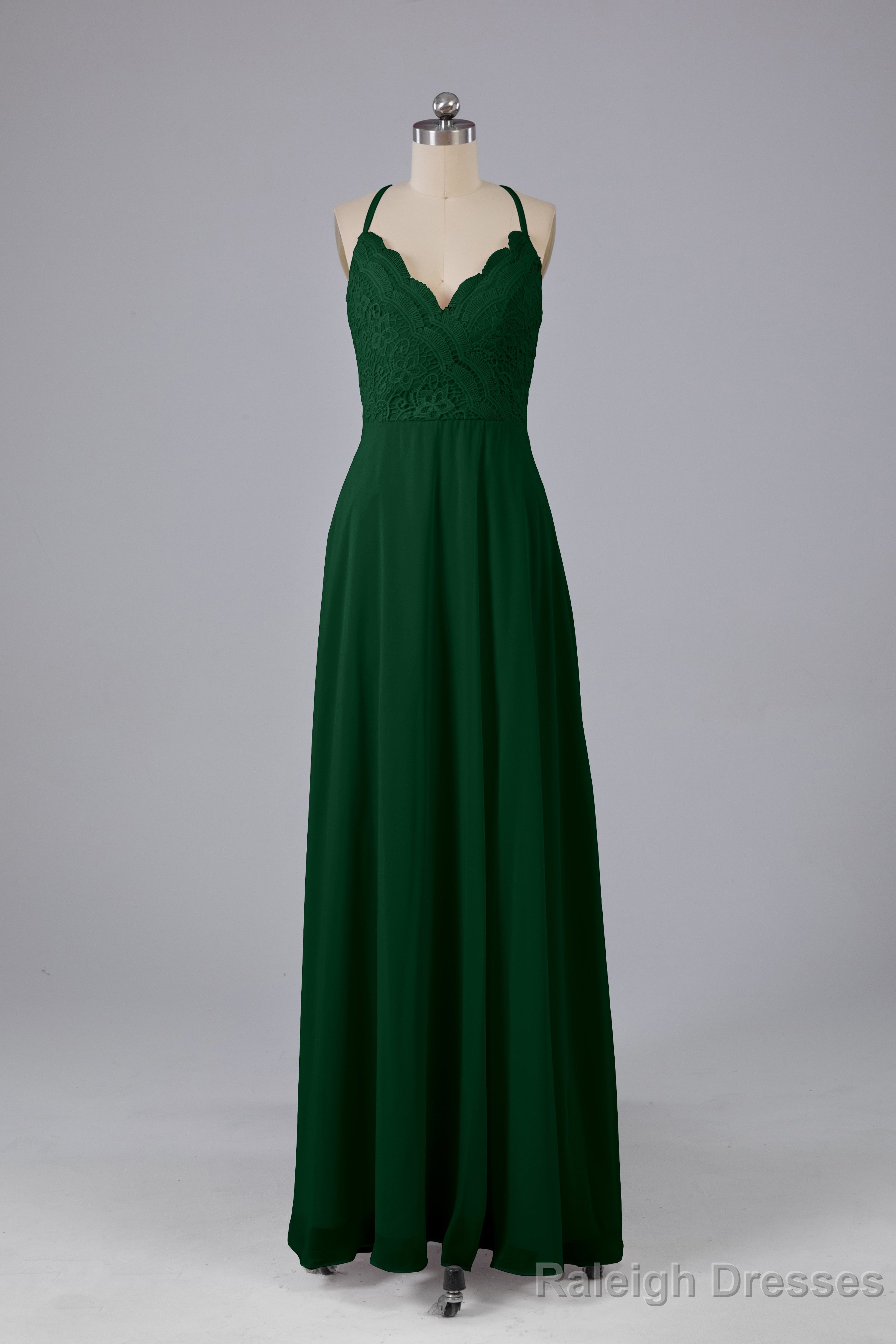 Backless Spaghetti Straps Lace Bridesmaid Dress