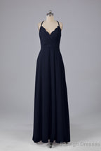 Backless Spaghetti Straps Lace Bridesmaid Dress