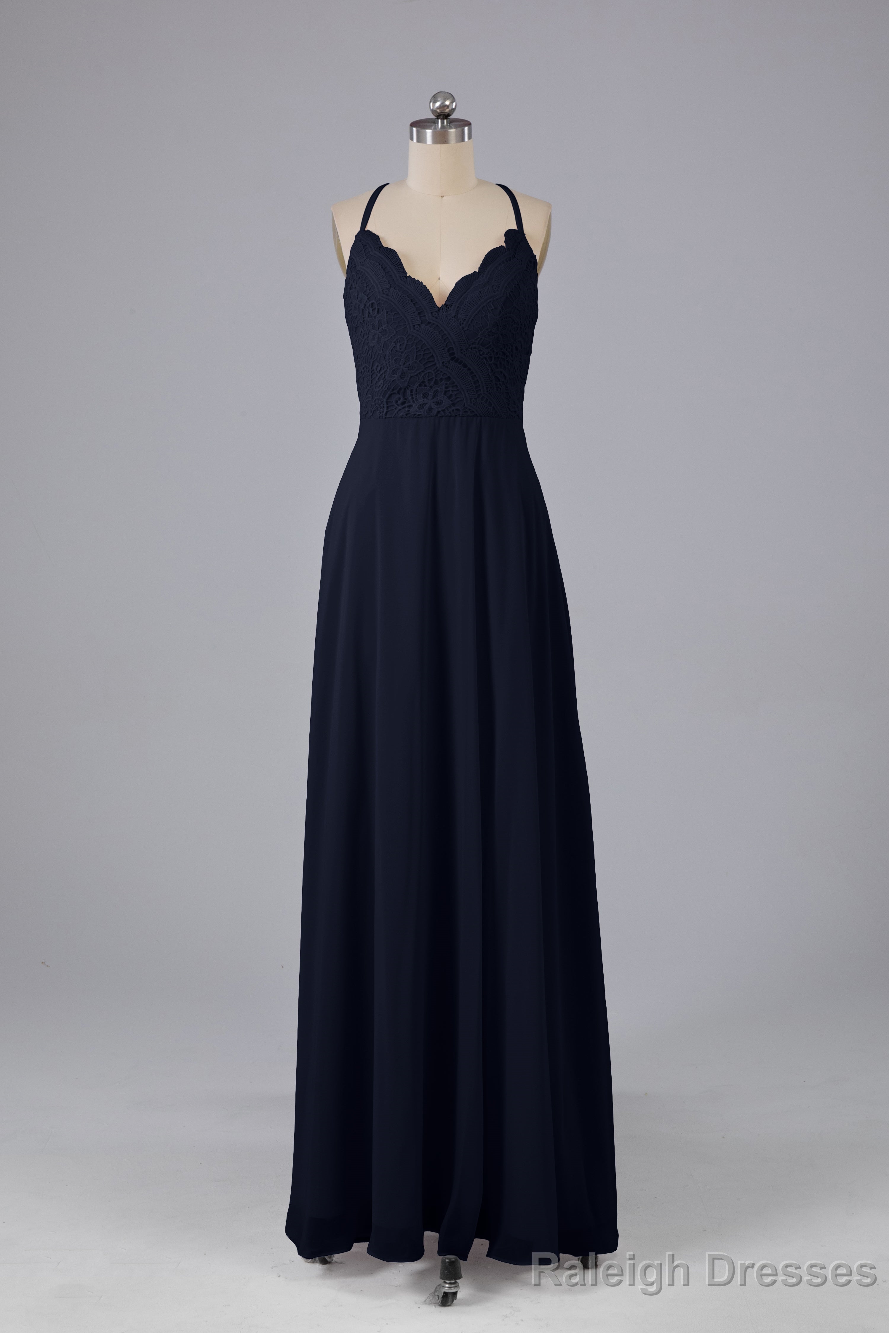 Backless Spaghetti Straps Lace Bridesmaid Dress