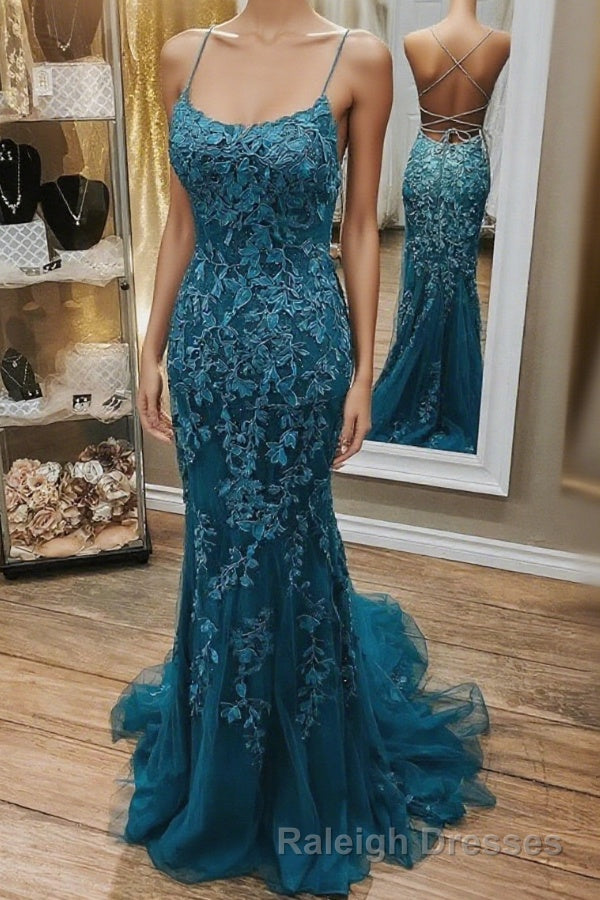 Mermaid Teal Lace Backless Mermaid Dark Teal Lace Long Prom Dresses Long Formal Evening Dresses
