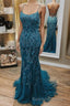 Mermaid Teal Lace Backless Mermaid Dark Teal Lace Long Prom Dresses Long Formal Evening Dresses
