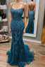 Mermaid Lace Appliques Straps Long Prom Dresses Evening Dresses