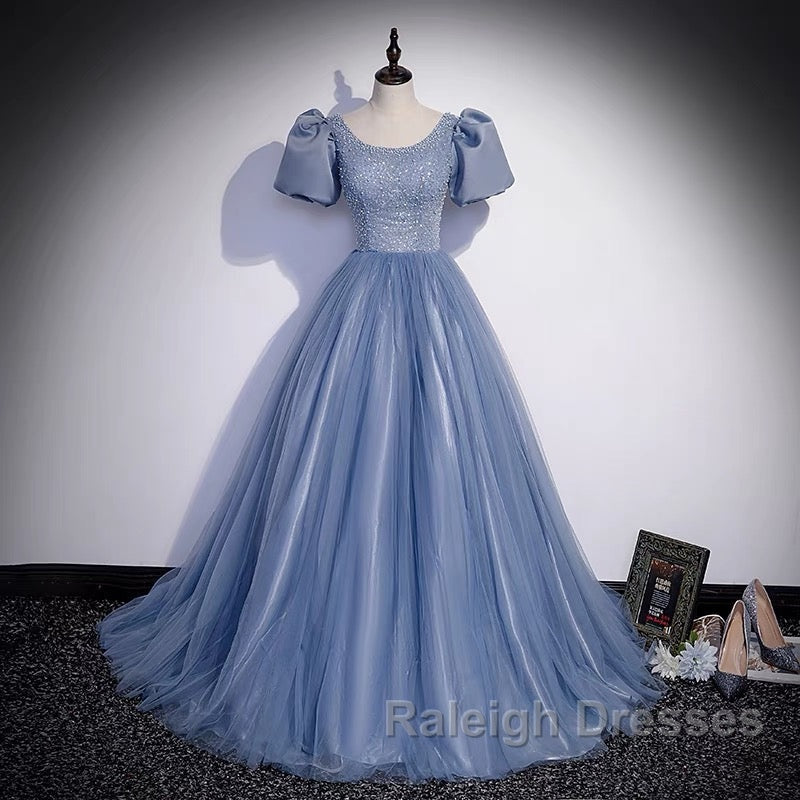 Ball Gown Dusty Blue Prom Dress with Bubble Sleeves Secondary image