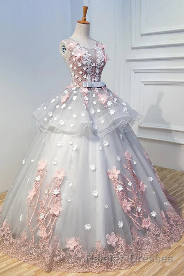 Gorgeous Ball Gown Sleeveless Appliques Long Prom Dresses Quinceanera Dress