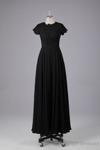 Beautiful A Line Cap Sleeves Long Bridesmaid Dress With Pockets