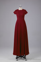 Beautiful A-Line Cap Sleeves Long Bridesmaid Dresses With Pockets