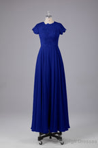 Beautiful A-Line Cap Sleeves Long Bridesmaid Dresses With Pockets