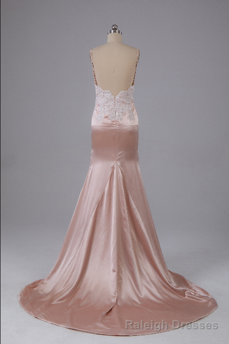 Beautiful Open Back Sweep Train Prom Dress with Lace Appliques