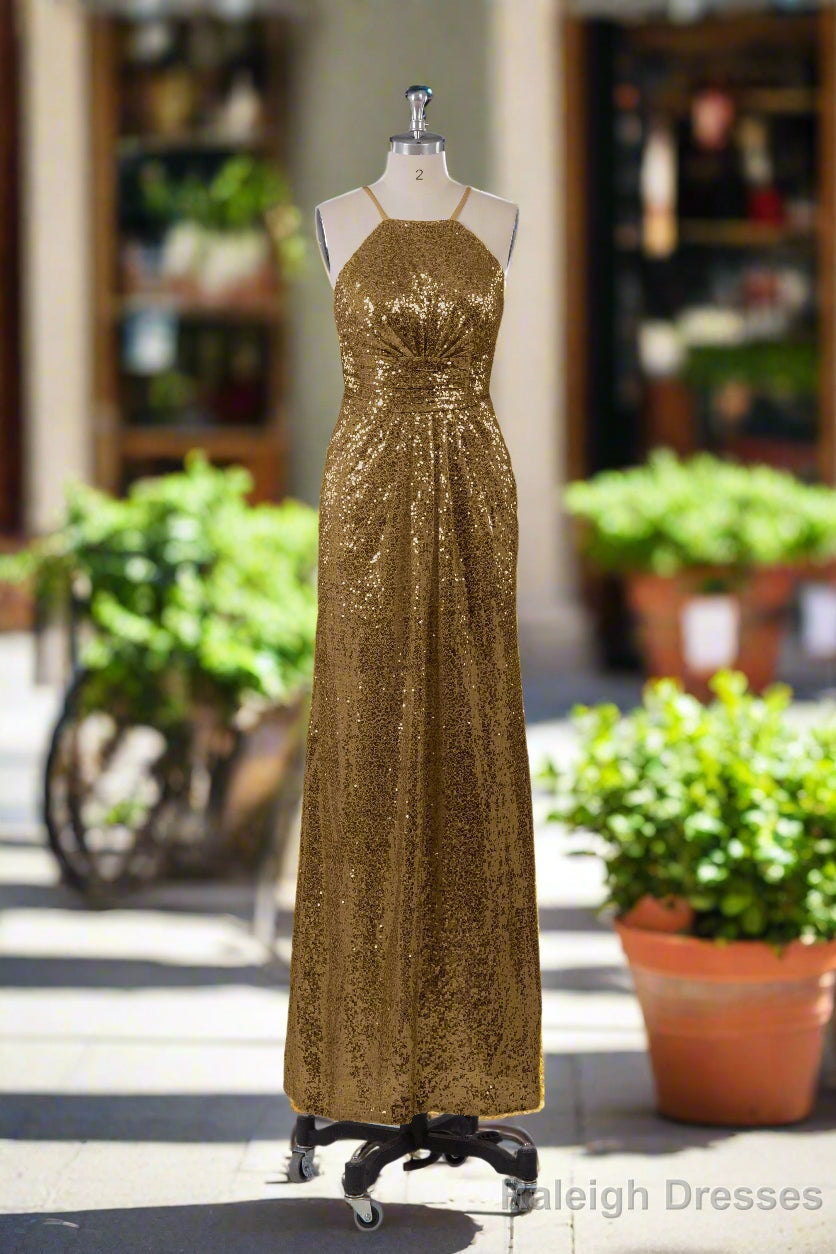 Beautiful Sequins Halter Hourglass Bridesmaid Dress