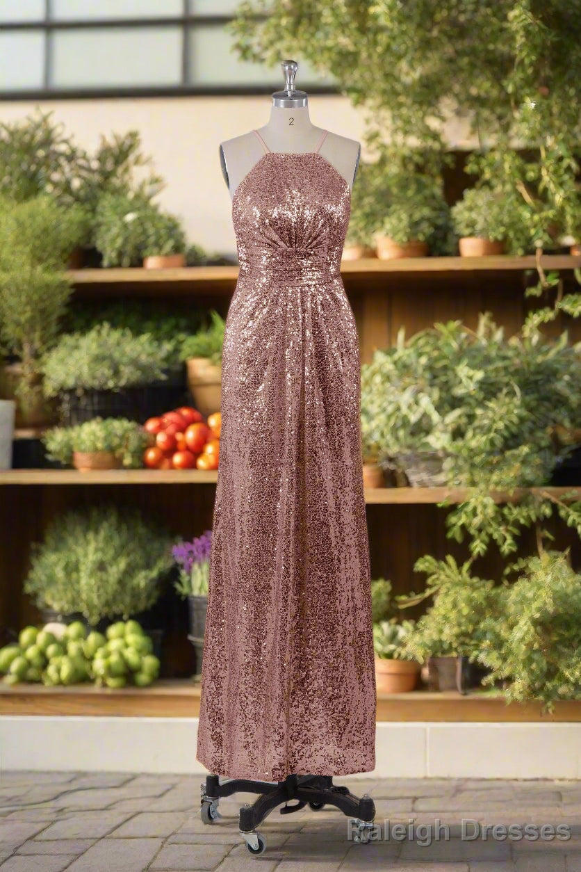 Beautiful Sequins Halter Hourglass Bridesmaid Dress
