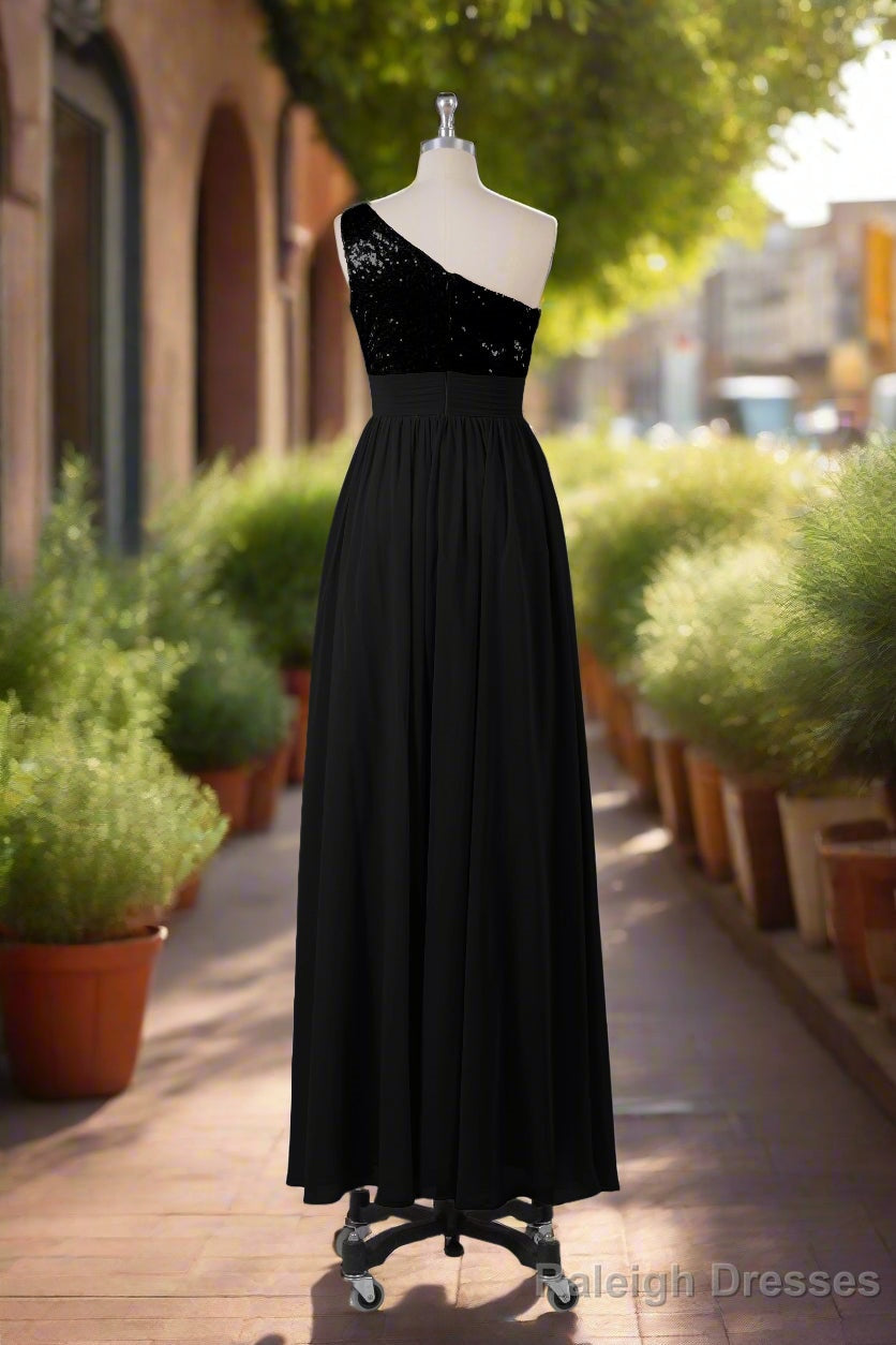 Beautiful Sequins One Shoulder Bridesmaid Dress with Pockets