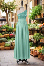 Beautiful Sequins One Shoulder Bridesmaid Dress with Pockets