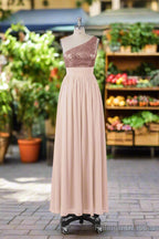 Beautiful Sequins One Shoulder Bridesmaid Dress with Pockets