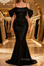 Black Off The Shoulder Criss-Cross Back Long Satin Prom Dress
