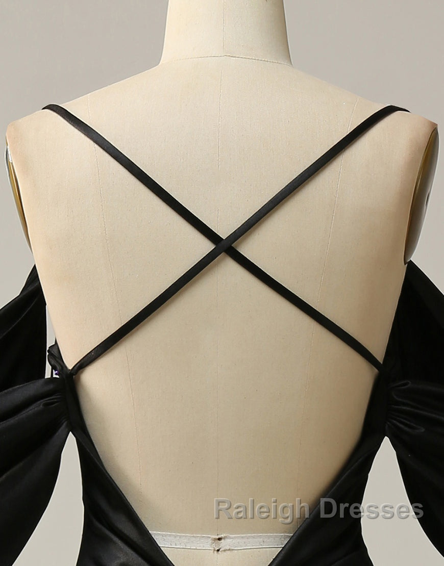 Black Off The Shoulder Criss-Cross Back Long Satin Prom Dress