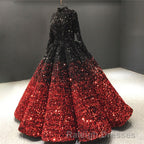 Glitter High Neck Open Back Lace Up Ball Gown Prom Dress