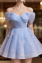 Blue Fairy Off the Shoulder Lace Short Homecoming Dress