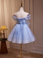 Blue Fairy Off the Shoulder Lace Short Homecoming Dress