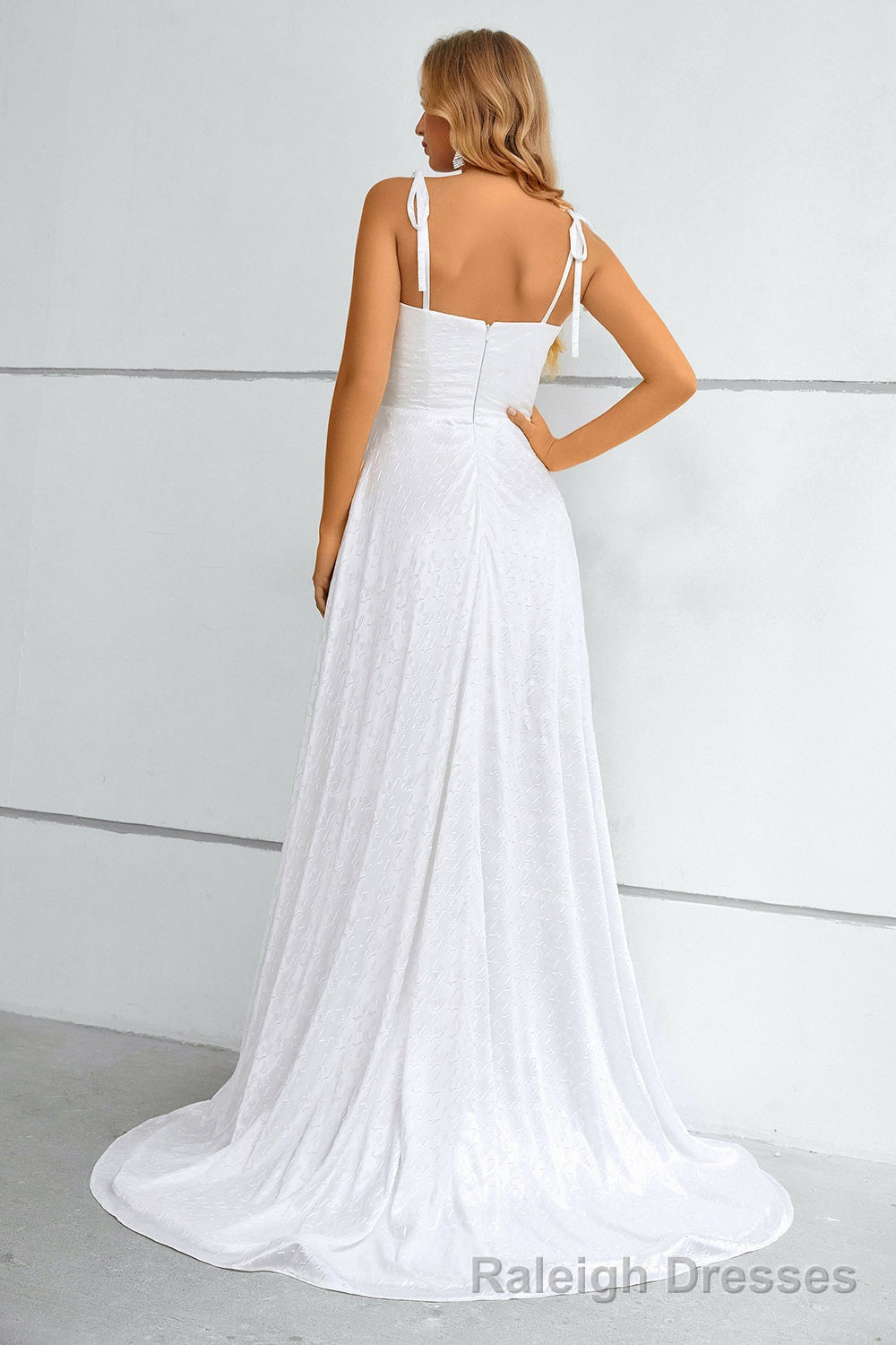 Khaki Spaghetti Straps Bowknot Prom Dress With Slit