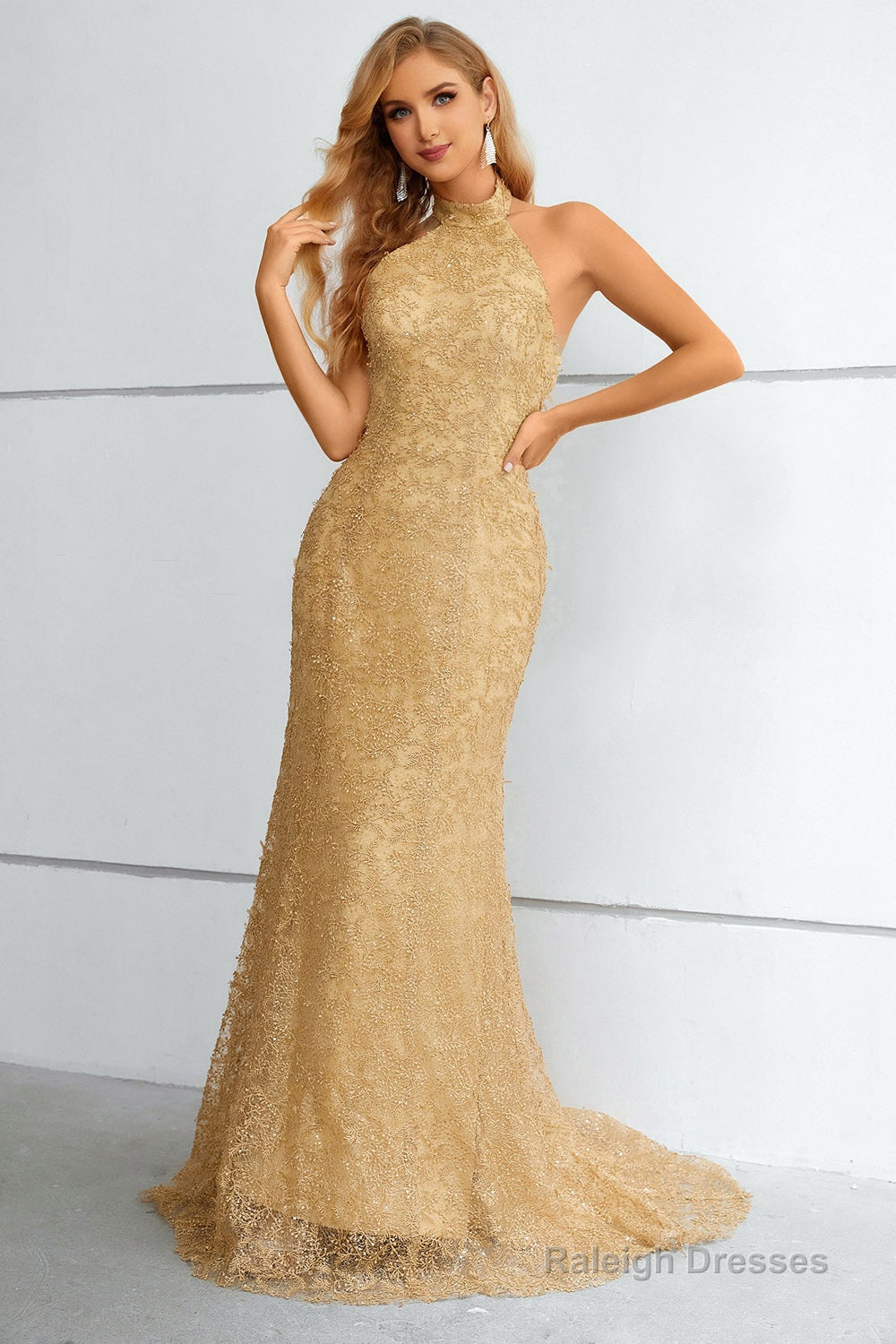 Yellow Halter Neck Mermaid Prom Dress Main image