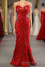 Sheath Sweetheart Red Sequins Prom Dresses with Sequins