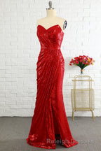 Sheath Sweetheart Red Sequins Prom Dresses with Sequins