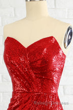 Sheath Sweetheart Red Sequins Prom Dresses with Sequins