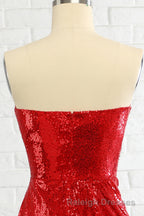 Sheath Sweetheart Red Sequins Prom Dresses with Sequins