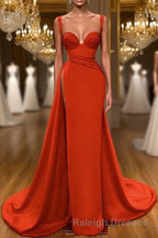 Beautiful Red Starps Sweetheart Prom Dresses Long With Split