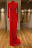 Glamorous High Neck Long Sleeve Red Prom Dress Long With Split