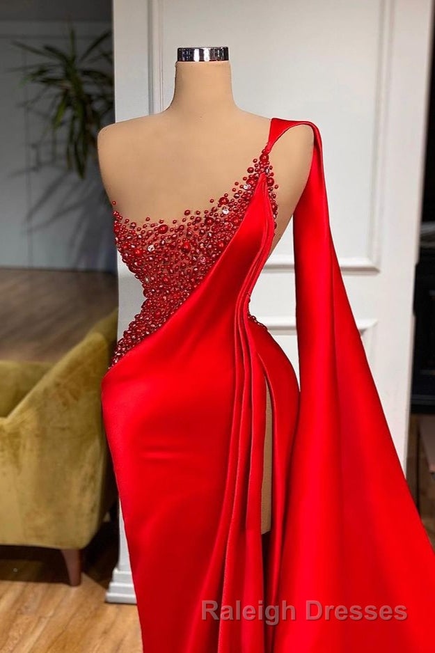 Unique Red Stones Sleeveless High split mermaid Prom Dresses Secondary image